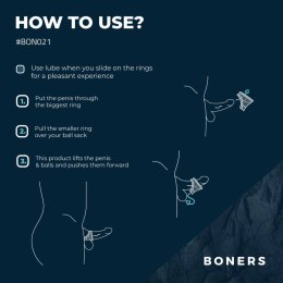 Boners Liquid Silicone 2w1 Pierścień Anatomiczny Czarny Duo Stretch