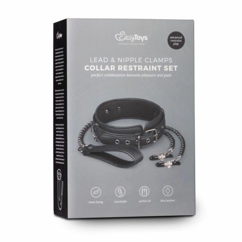EasyToys Skorzany Kołnierz Regulowany z Łańcuszkami Metalowymi 45 cm