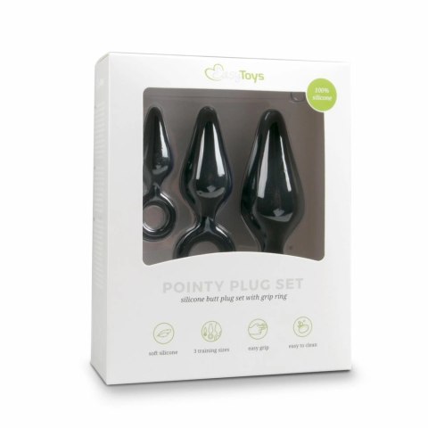 EasyToys Zestaw trzech czarnych korkow silikonowych z uchwytem Pull Ring