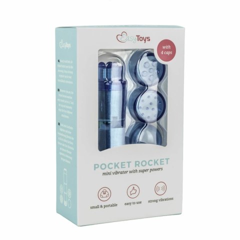EasyToys Pocket Rocket Blue - Kompaktowy masażer intymny z 4 nasadkami