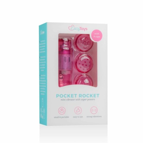 Easytoys Pocket Rocket Pink - Mini masażer z czterema końcowkami