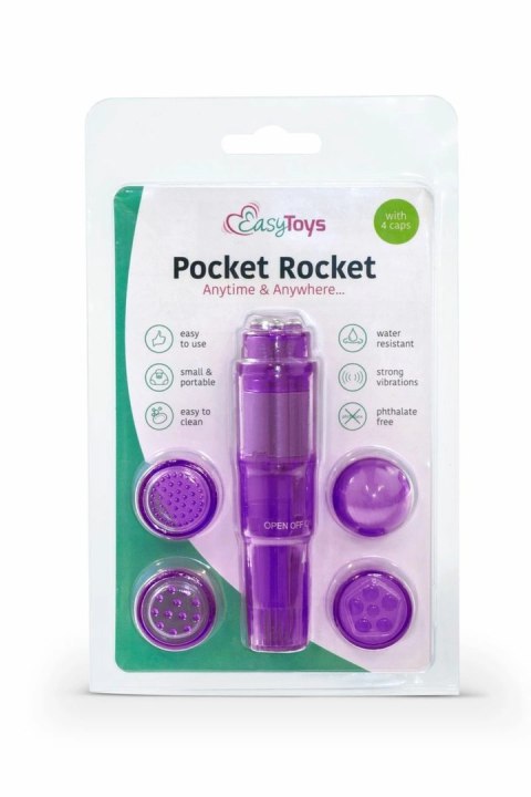 Easytoys Pocket Rocket Purpurowy - Kompaktowy Masażer z 4 Nakładkami