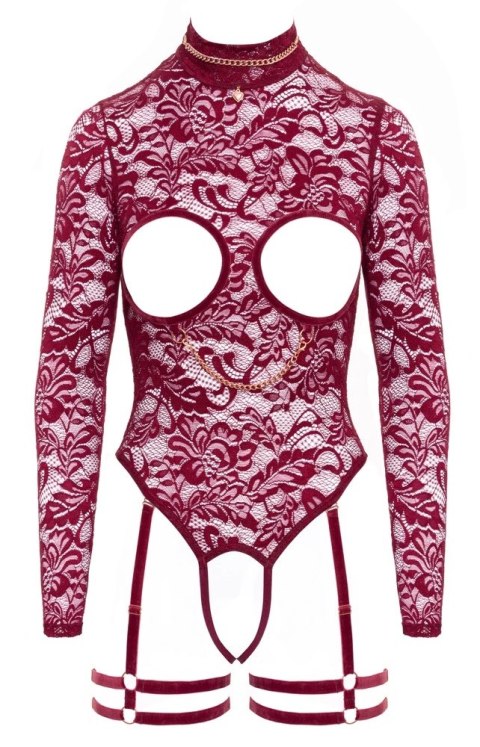 Abierta Fina Body damskie burgund open cup koronka S/M