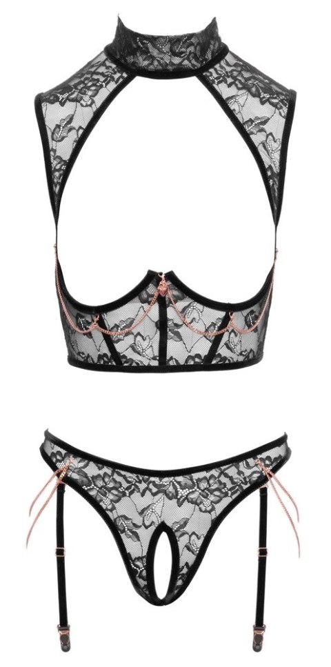 Abierta Fina Top Set Open Cup L z koronką i złotymi detalami