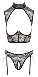 Abierta Fina komplet bielizny Open Cup S z koronką i łańcuszkami