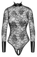 Noir Handmade Body z Kołnierzem L, Koronka i Powerwetlook, Czarny