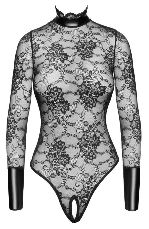 Noir Handmade Body z Kołnierzem L, Koronka i Powerwetlook, Czarny