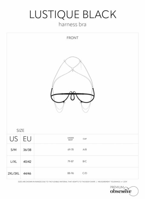 Obsessive Lustique Harness Bra Black - Regulowany Pas Biżuteryjny S/M/L