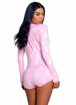 Playboy Slumber Bunny Onesie rożowy - kombinezon z polaru, logo Bunny S/M