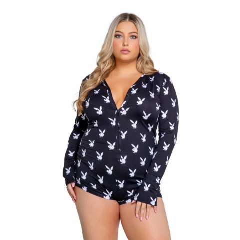 Playboy Slumber Bunny Onesie rożowy - kombinezon z polaru, logo Bunny S/M