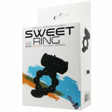 Baile Sweet Ring czarny silikonowy pierścień intymny z podwojnym stymulatorem