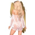Penthouse Lip Smacker Babydoll L/XL biały - koronkowy komplet z długim rękawem