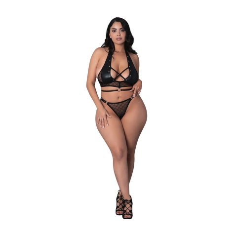 Magic Silk Nadia komplet top + stringi 2XL z pierścieniami i ćwiekami