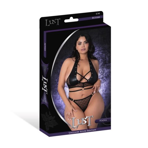 Magic Silk Nadia komplet top + stringi 2XL z pierścieniami i ćwiekami