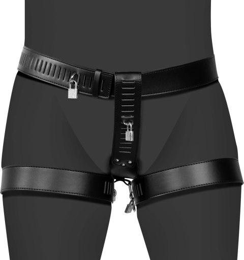 OUCH! Xtreme pas intymny damski z pasami na uda czarny PU Leather