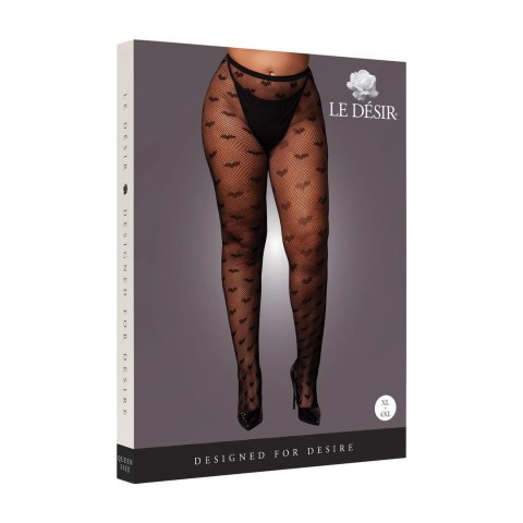 Obsessive Heart Patterned Tights Plus Size Black XL-4XL