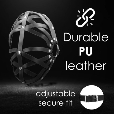 Ouch! Cage Mask Black - Regulowana maska z ekoskory, unisex