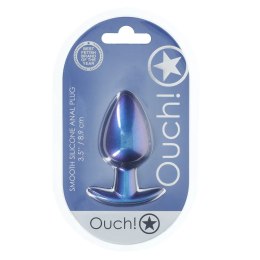 Ouch! Smooth Silicone Plug Large 8,9 cm Metaliczny Niebieski