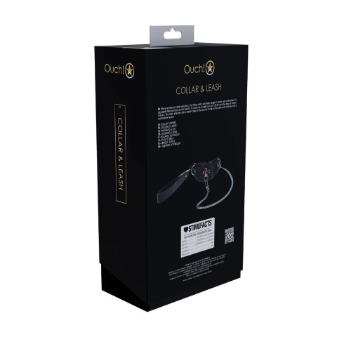 Ouch! Venice Collection obroża z prowadnicą czarna, skora ekologiczna