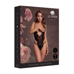 Obsessive Bodystocking koronkowy z fiszbinami, otwarty, czarny, uniwersalny