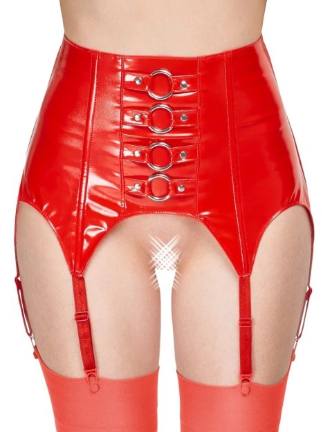 Black Level Pas do pończoch winylowy czerwony M szeroki z pierścieniami