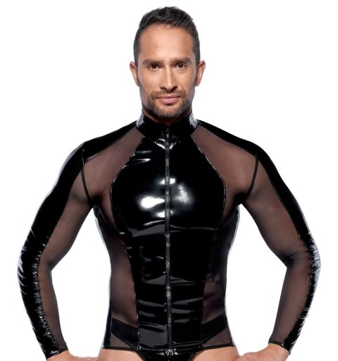 Black Level Winylowa Koszulka Długi Rękaw Siateczka Czarna S