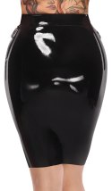 LateX Spodnica Lateksowa Czarna Do Kolan z Metalowymi Pierścieniami S