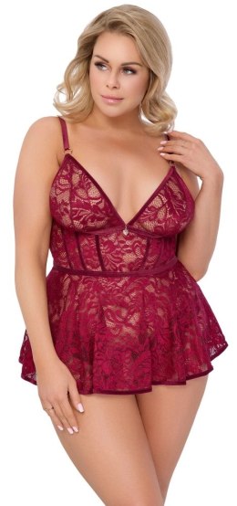 Cottelli Curves Babydoll koronkowa + majtki bezkrokowe czerwone XL