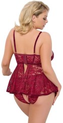 Cottelli Curves Babydoll z koronką i majtkami z wycięciem czerwone 2XL