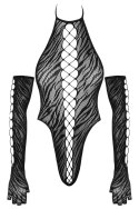 Cottelli Fantasy Body z Długimi Rękawiczkami Czarny S-L siateczka