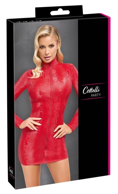 Cottelli PARTY sukienka mini długa rękaw skora węża czerwona S