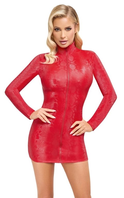 Cottelli PARTY sukienka mini długa rękaw skora węża czerwona S