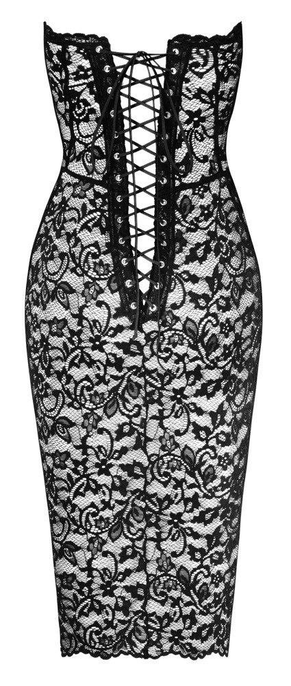 Noir Libido Czarna Sukienka Bez Ramion Kwiatowa Koronka S