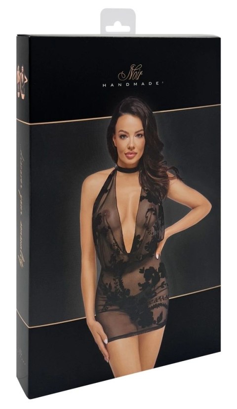 Noir Libido XL - czarna przezroczysta mini sukienka z tiulu i łańcuszkiem