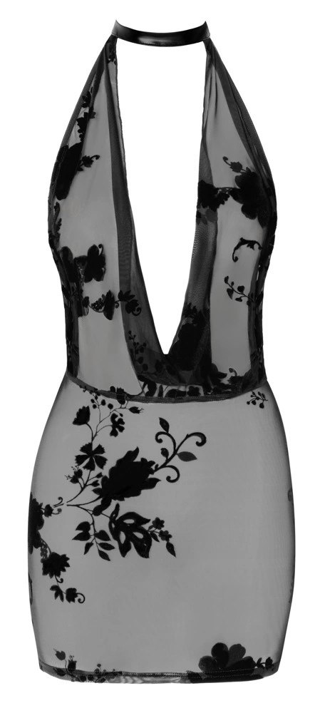 Noir Libido XL - czarna przezroczysta mini sukienka z tiulu i łańcuszkiem