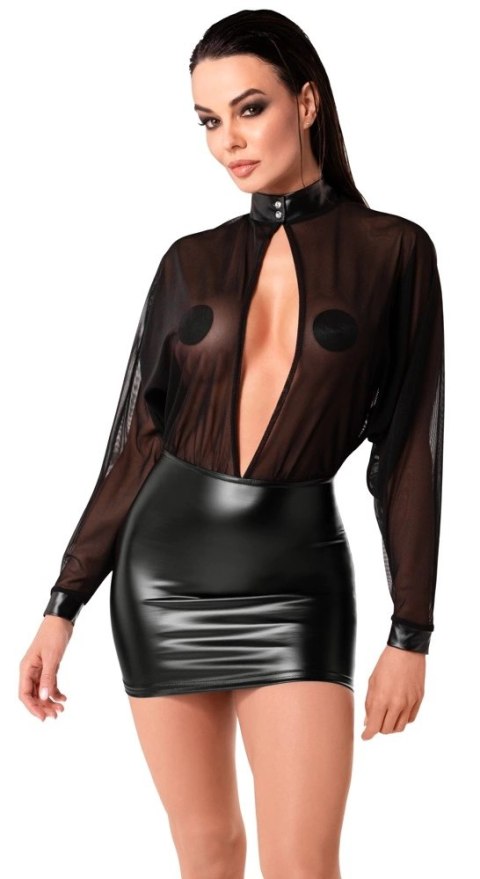 Noir Orgia XL - Czarna mini sukienka z tiulową gorą i wetlook