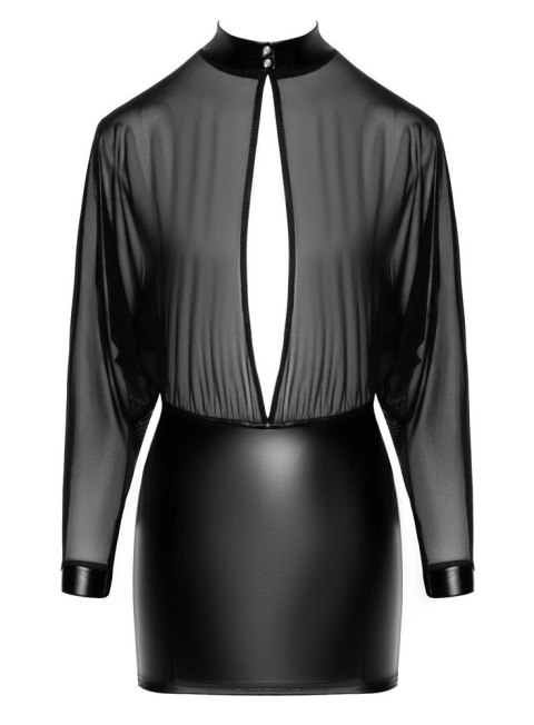 Noir Orgia XL - Czarna mini sukienka z tiulową gorą i wetlook