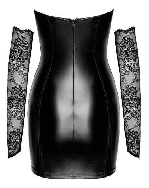 Noir Orgia S Czarna Mini Sukienka Bez Ramiączek z Koronką i Rękawiczkami