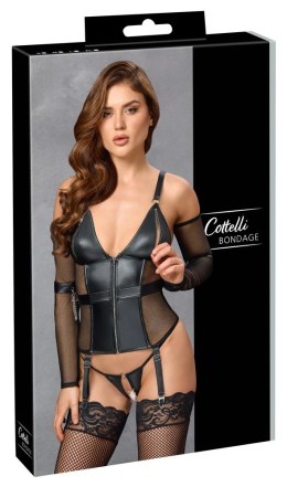 Cottelli Bondage komplet matowy top i stringi bez krocza czarny L
