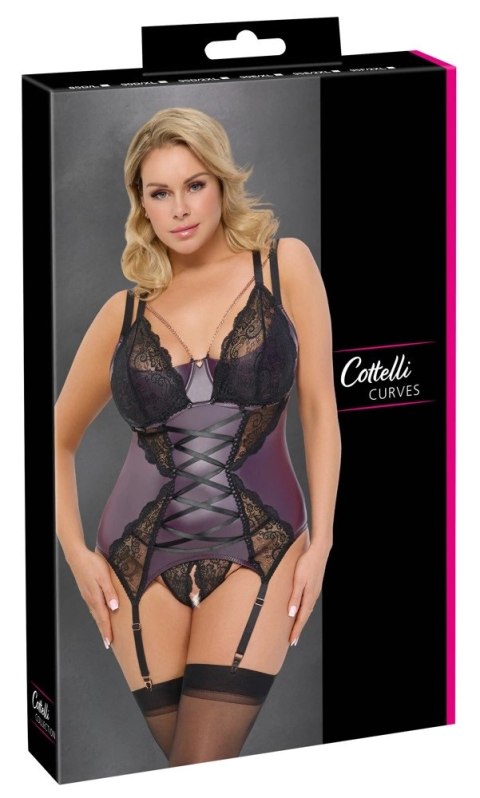 Cottelli Curves koszulka matowa z koronką i stringi XL fioletowa