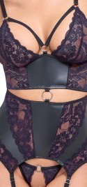 Cottelli LINGERIE Top matowy do pończoch + stringi bez szwu M czarny