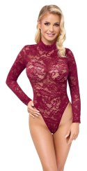 Cottelli Lingerie Body Koronkowe z Długim Rękawem Bordowe M
