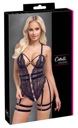 Cottelli Lingerie Body Koronkowe z Paskami do Pończoch Czarny S
