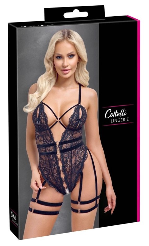 Cottelli Lingerie Body Koronkowe z Paskami do Pończoch Czarny S