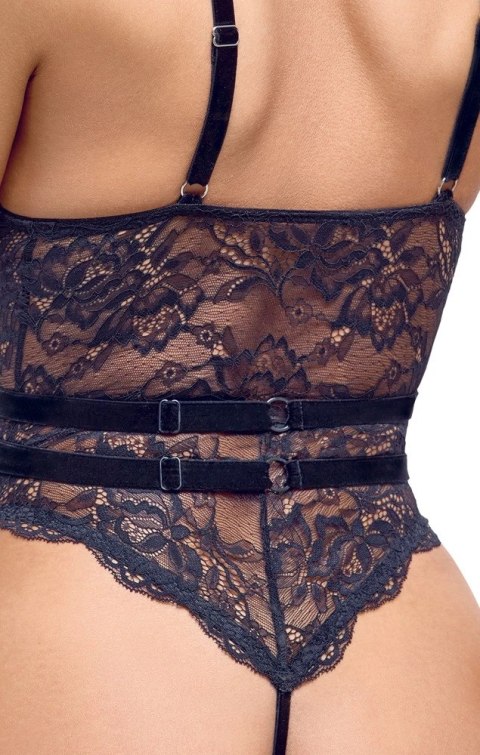 Cottelli Lingerie Body Koronkowe z Paskami do Pończoch Czarny S