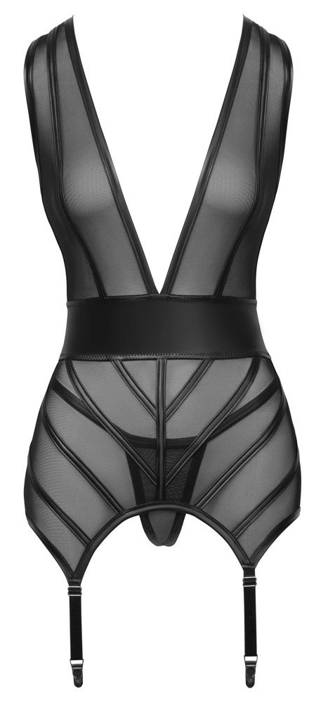 Cottelli Lingerie Koszulka Czarna M z Regulowanymi Paskami do Pończoch