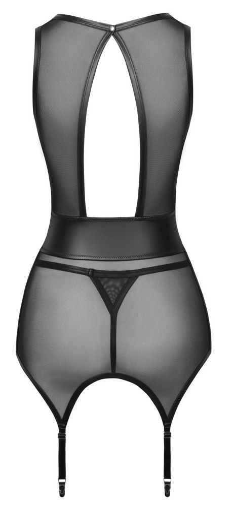 Cottelli Lingerie Koszulka Czarna M z Regulowanymi Paskami do Pończoch