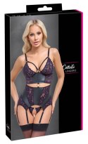 Cottelli Lingerie Top matowy z koronką i stringi bez krocza L czarny