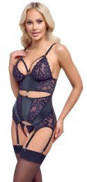 Cottelli Lingerie Top matowy z koronką i stringi bez krocza L czarny