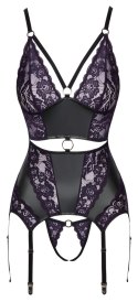Cottelli Lingerie Top matowy z koronką i stringi bez krocza L czarny